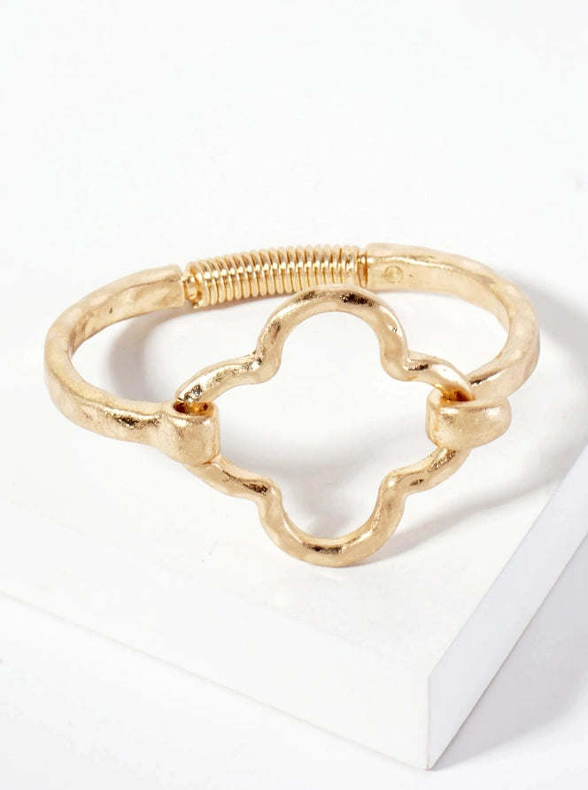 Hammered Clover Bangle Bracelet | Worn Gold