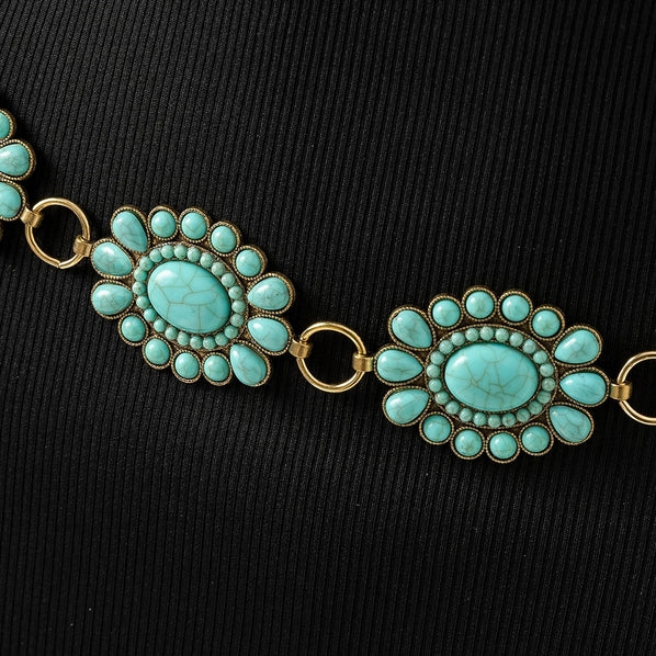 Western Stone Bead Concho Belt | Turquoise/Gold