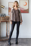 Leopard V-Neck Pullover Top | Brown