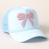 Rhinestone Bow Trucker Cap | Blue