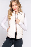 *DOORBUSTER DEAL Suede Piping Quilted Vest | Ivory