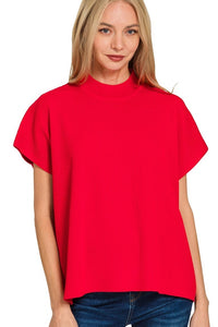 Ribbed Mock Neck Boxy Sweater Top | Ruby