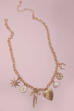 Gold Charm Necklace | Sun Bow Pearl Cross