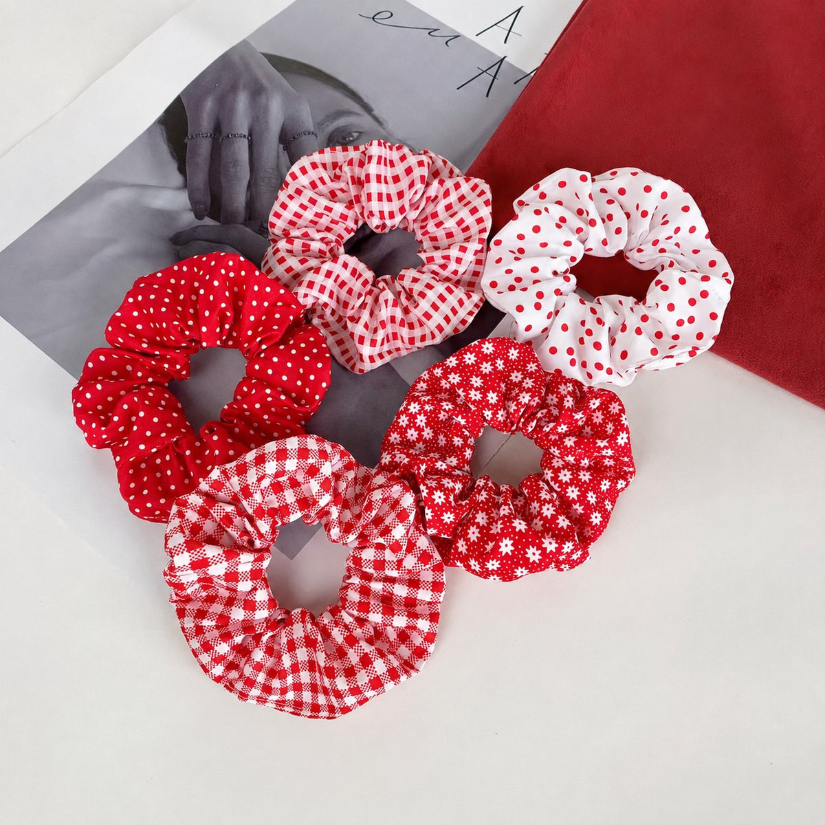Red Mix Scrunchies | Set of 5