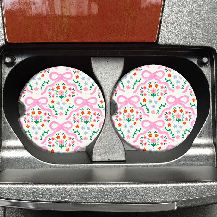 Car Coasters | Coquette Bow Floral