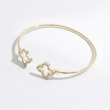 CZ Outlined Cross Edge Bangle Bracelet | Gold