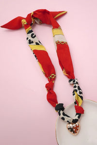 Handmade Scarf Necklace | Red/Heart