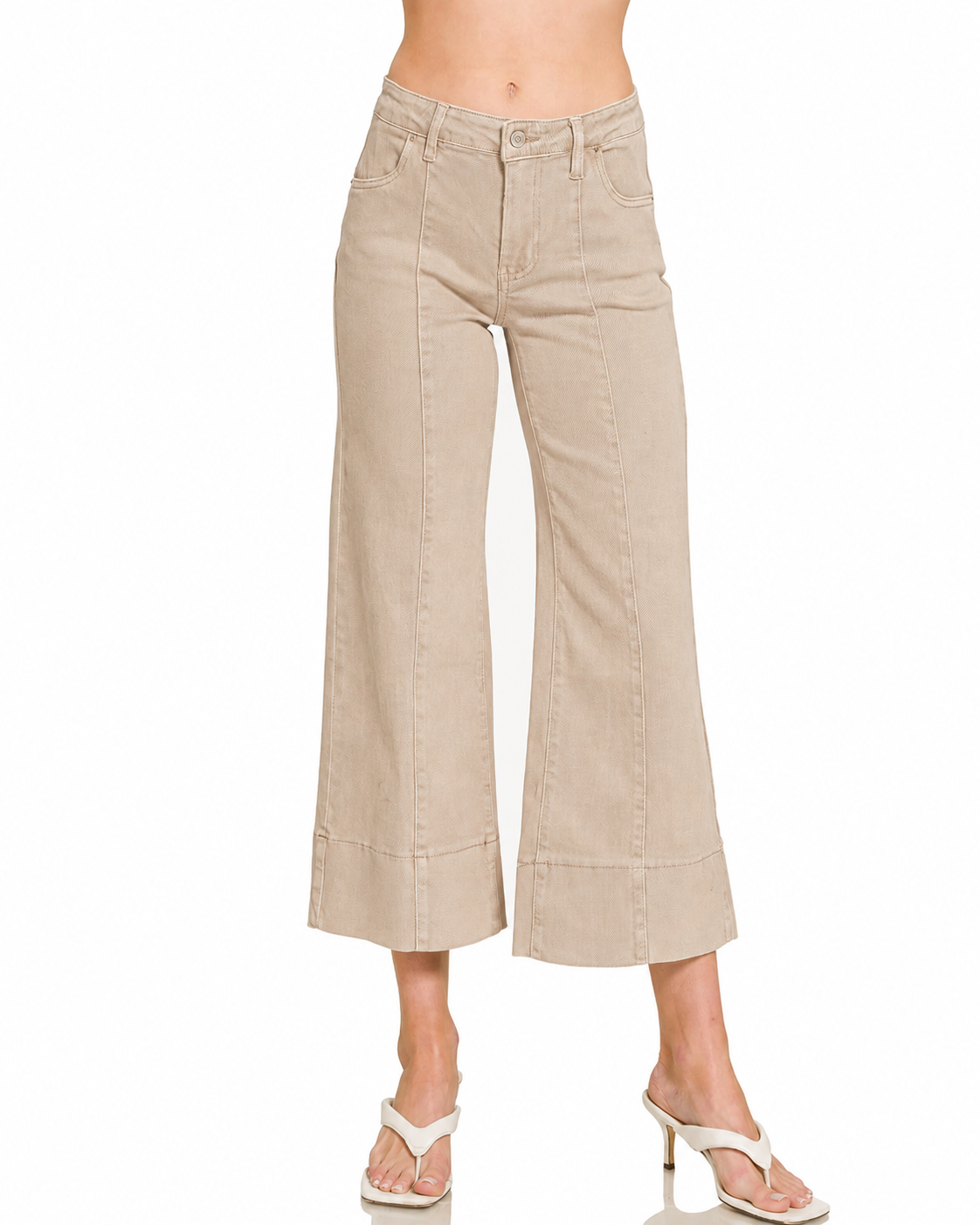Mid Rise Cropped Wide Leg Denim Pants | Ash Mocha