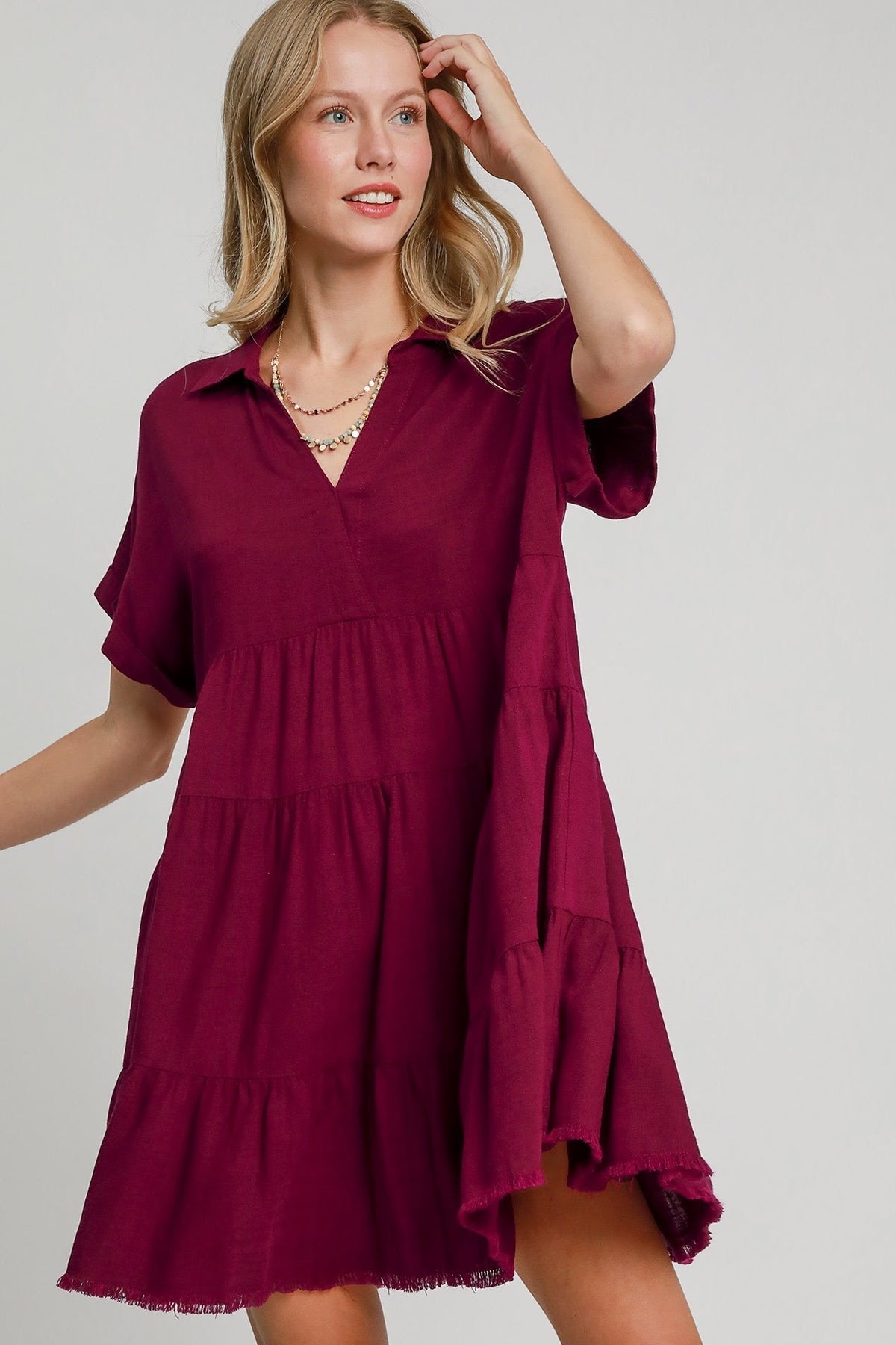 Linen Tiered Dress | Merlot