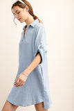 Mineral Washed Cotton Gauze Dress | Light Blue