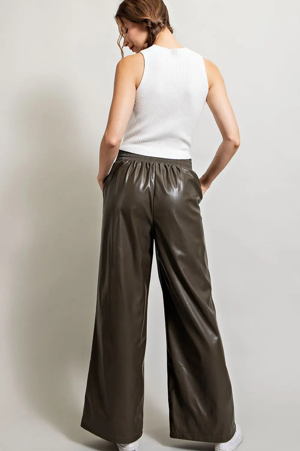 Faux Leather Wide Leg Pants | Olive