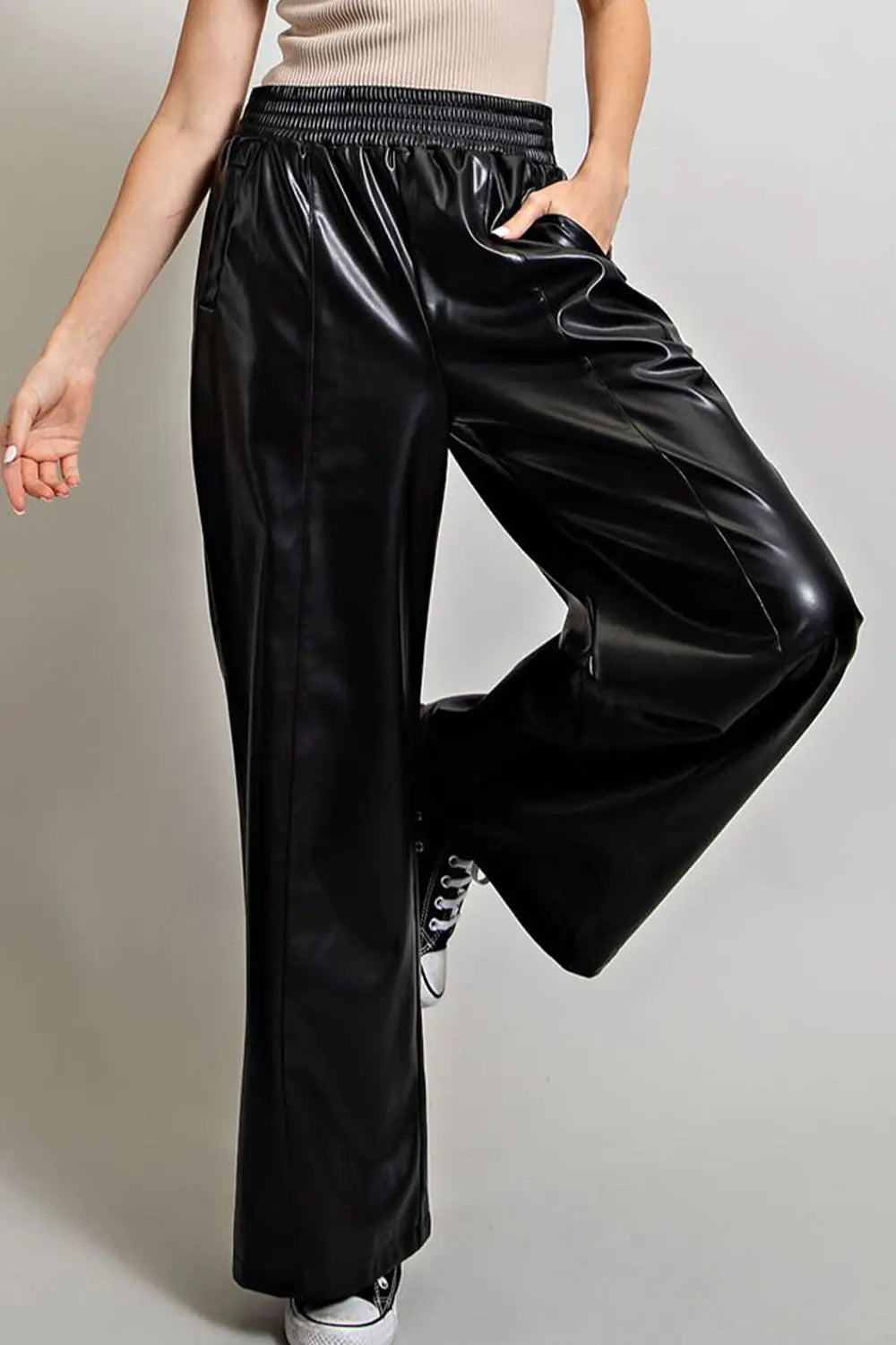 Faux Leather Wide Leg Pants | Black