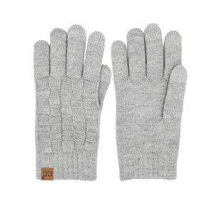 C.C Checkered Knit Smart Touch Gloves | Light Grey