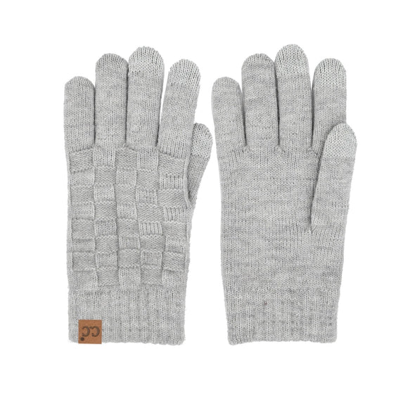 C.C Checkered Knit Smart Touch Gloves | Light Grey