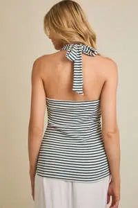 Stripe Halter Criss Cross Top | Dark Green
