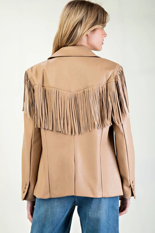 Fringe Collared Faux Leather Jacket | Coco