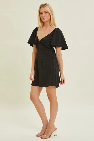 Flutter Sleeve Back Detail Romper | Black