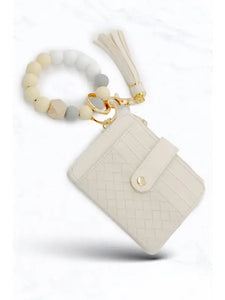 Weave Wallet+Silicone Stretch Keychain Bangle | Ivory