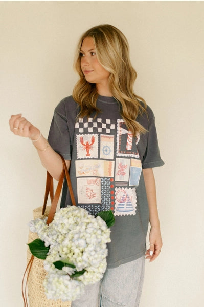 Seas The Day Matchbox Stamp Tee | Graphite