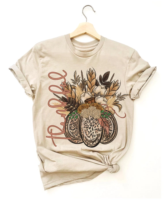 Thankful Leopard Floral Pumpkin Tee | Cream
