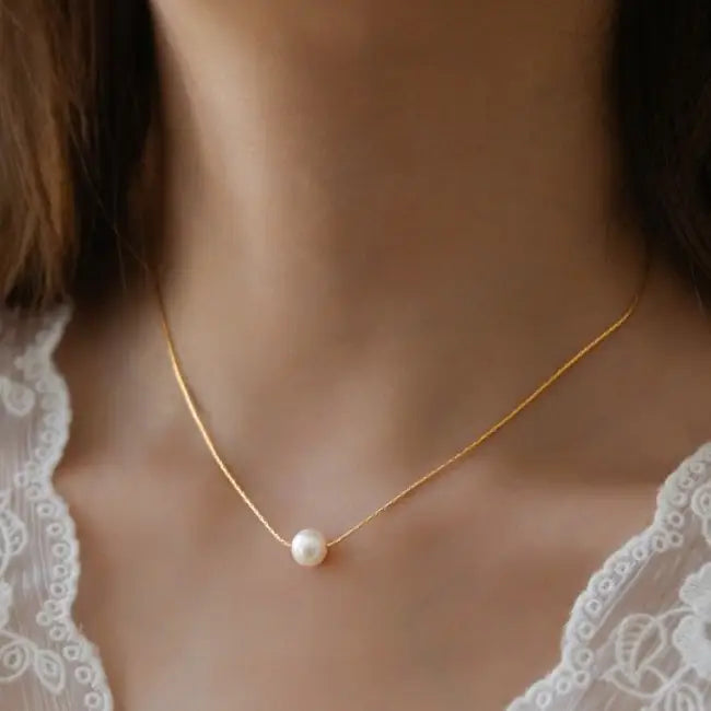 18k Stainless Pearl Pendant Necklace | Gold