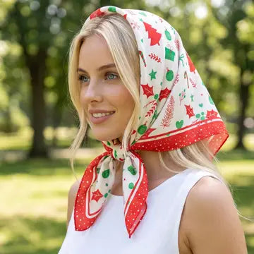 Holly Ornament Christmas Square Bandana Scarf | Red