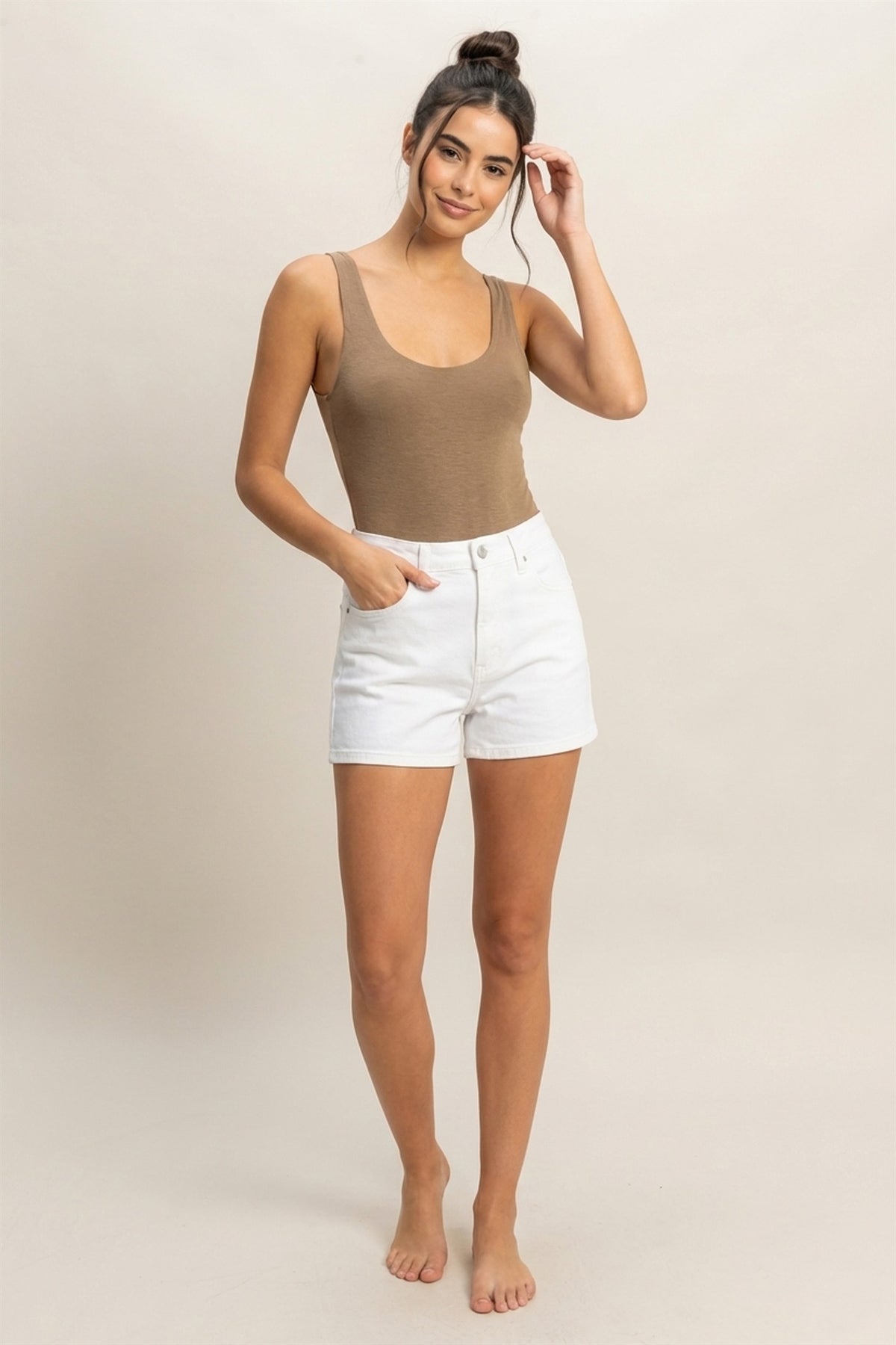 Scoop Neck Tank Bodysuit | Mocha Brown