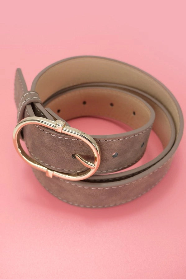Oval Buckle Suede Belt | Brown