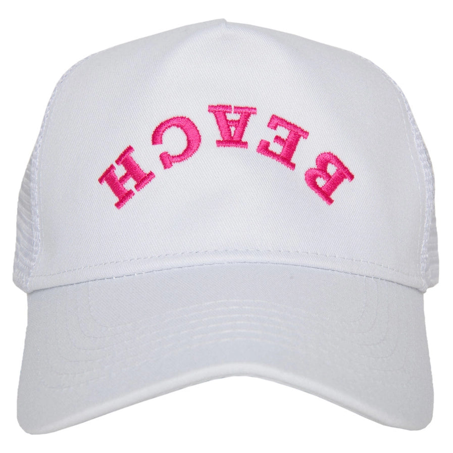 Beach Upside Down Trucker Cap | White/Pink