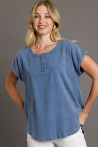 Linen Mineral Washed Top | Blue