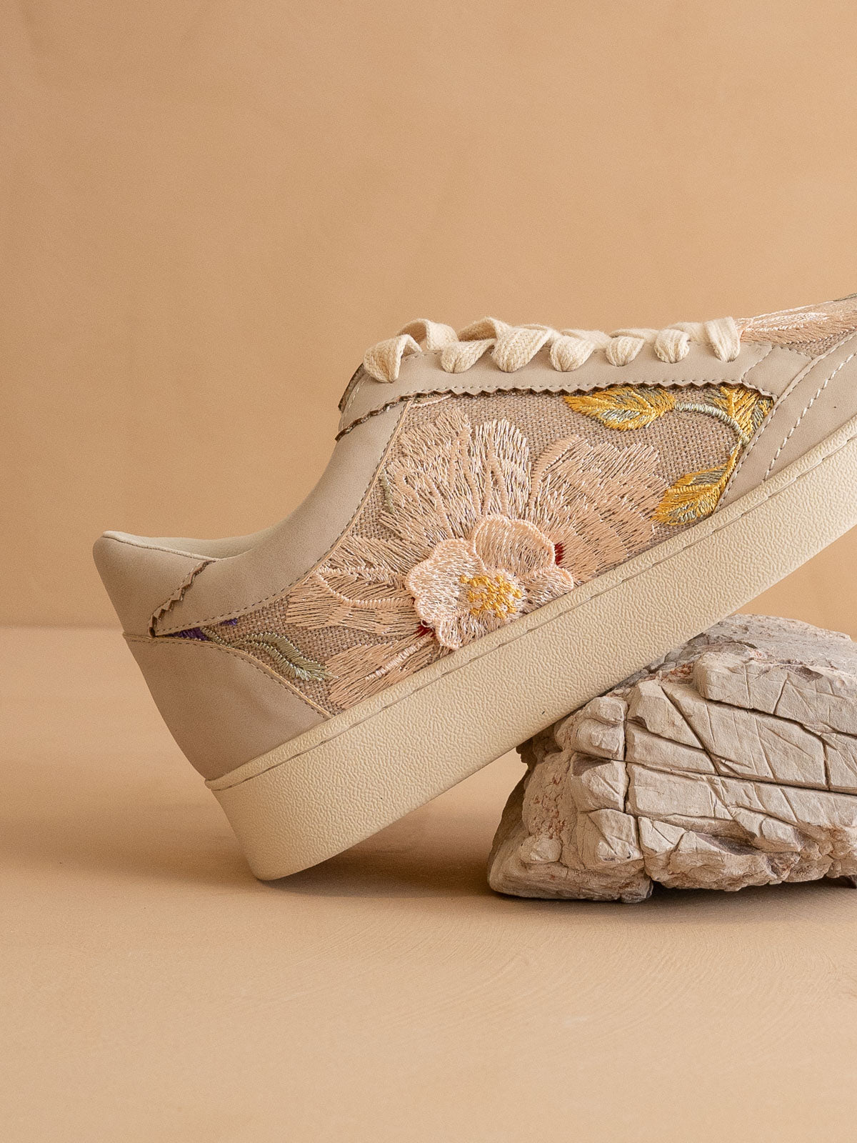 The Tammi Sneaker | Light Grey Floral Applique