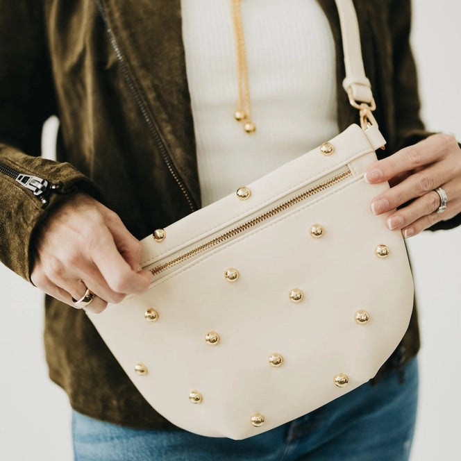 Chic Gold Studded Westlyn Bum Bag | Cream