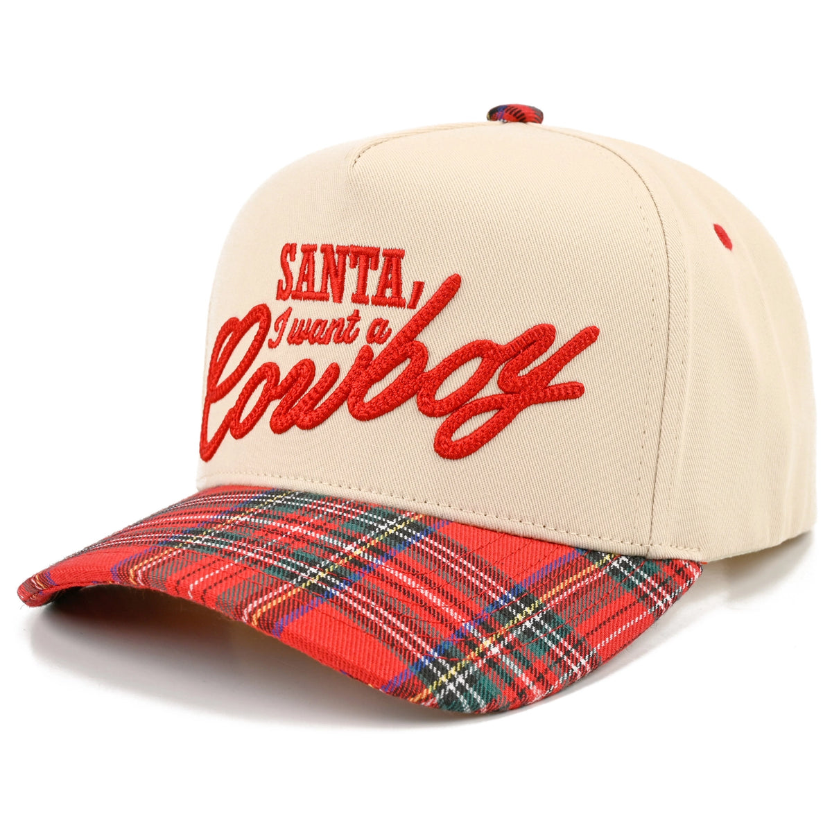 Santa, I Want A Cowboy Canvas Cap | Plaid Red