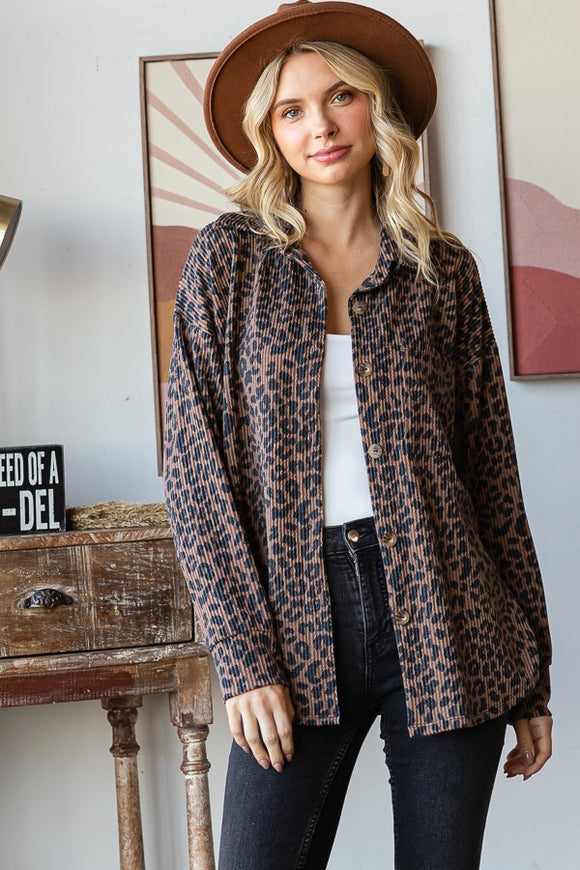 Lightweight Button Down Shacket | Brown Leopard