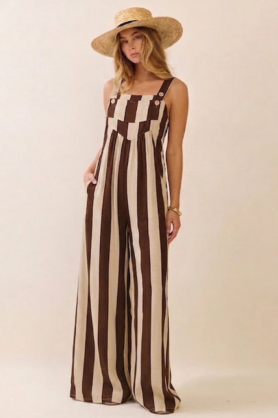 Stripe Wide Leg Jumpsuit | Chocolate