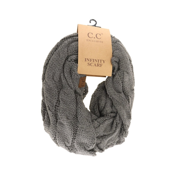 C.C. Cable Knit Infinity Scarf | Dark Grey