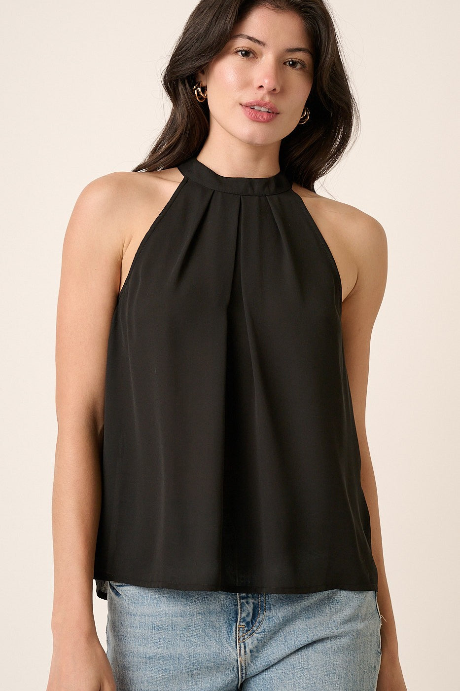 Pleated A-Line Halter Top | Black