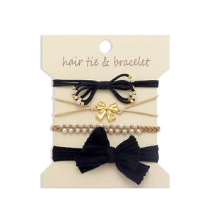 Boho Knot Hair Tie/Bracelet Set | Black Bow