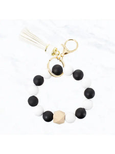 Silicone Stretch Keychain Bangle | Black+White