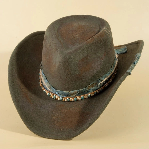 Distressed Western Cowboy Hat | Olive