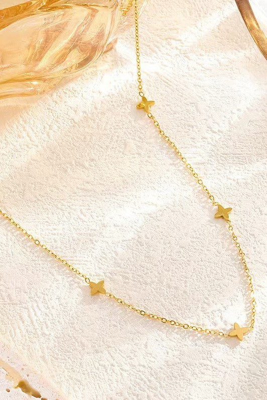 Stainless Mini Cross Necklace | Gold