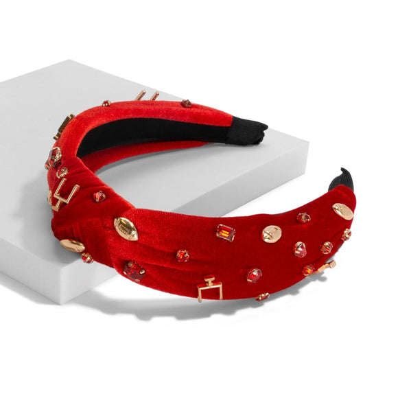 Football Velvet Embellished Knot Headband | Red