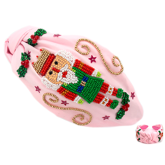 Nutcracker Mistletoe Pink | Christmas Seed Bead Embellished Headband