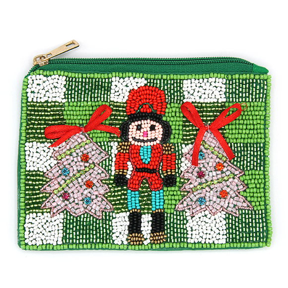Nutcracker Bow Green | Seed Beed Coin Purse Pouch