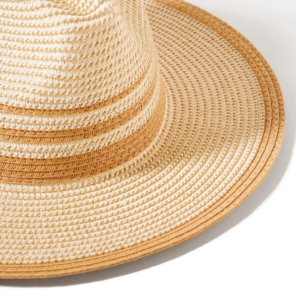 Two Tone Straw Panama Sun Hat | Beige+Natural