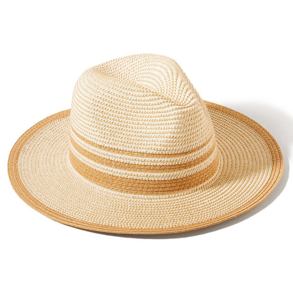 Two Tone Straw Panama Sun Hat | Beige+Natural