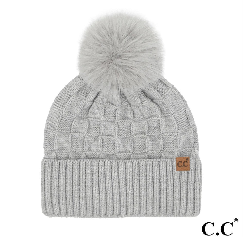 Weaving Textured Pom Beanie | Grey