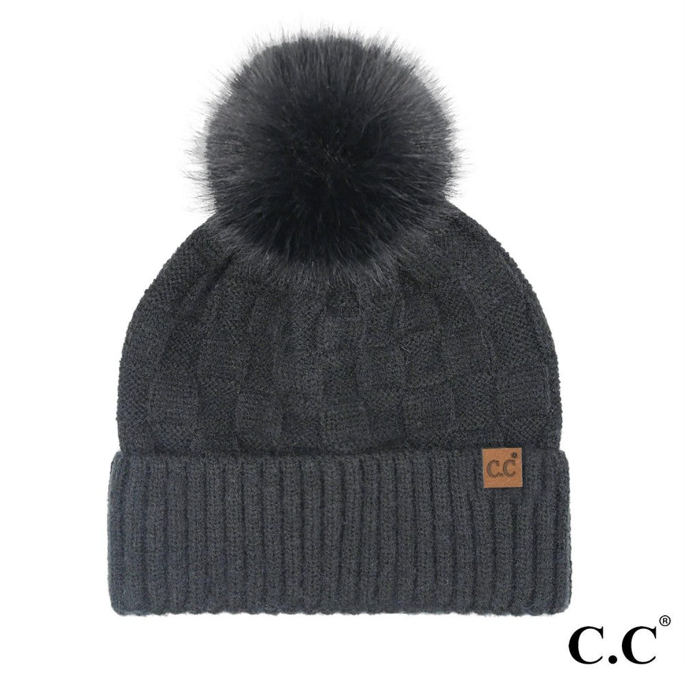 Weaving Textured Pom Beanie | Black
