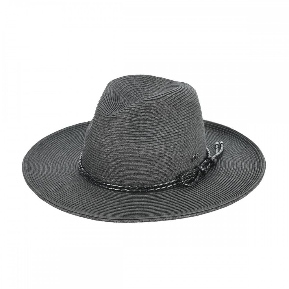 Leather Rope Panama Sun Hat | Black