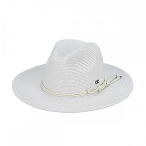 Leather Rope Panama Sun Hat | White